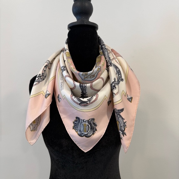 Authentic Hermes Pink and Gold Silk Scarf - Picture 10 of 11